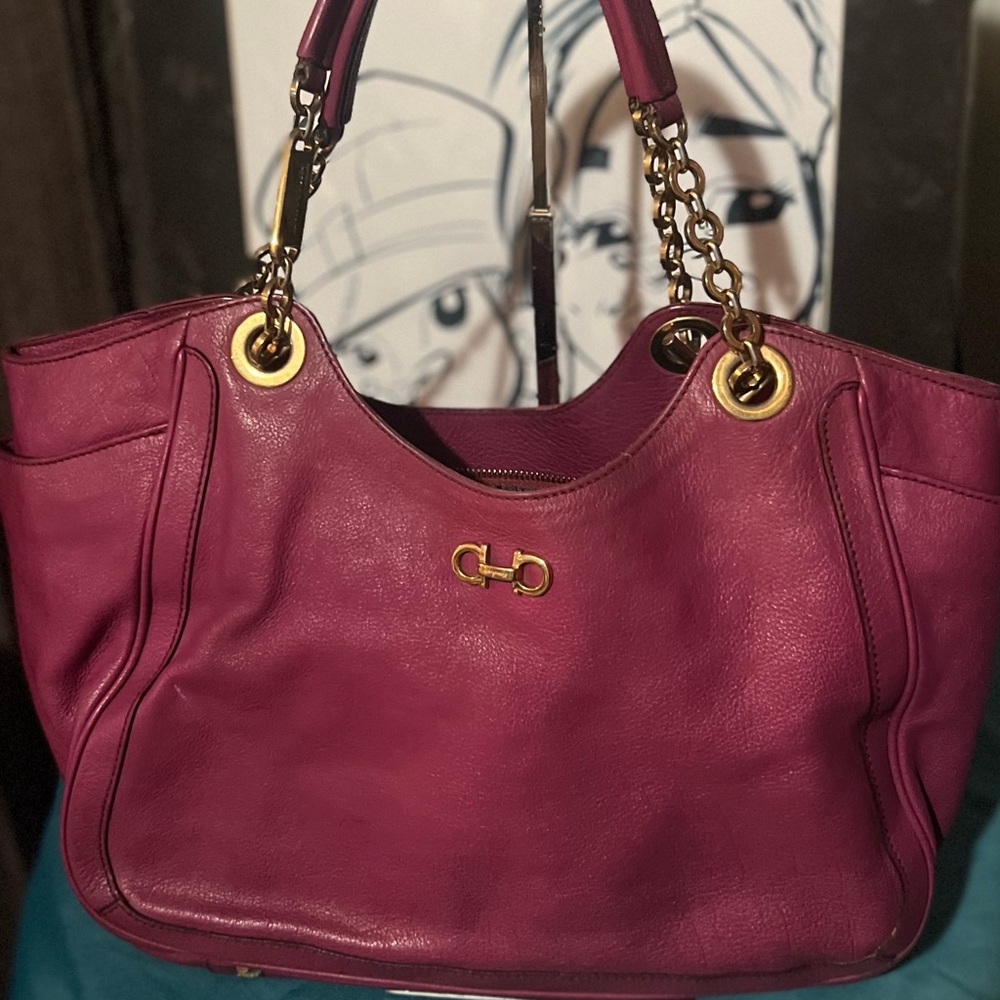 Salvatore Ferragamo Pink Leather Tote Bag